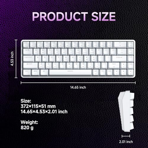 DIERYA DK68 60% Wireless Mechanical Gaming Keyboard, 3-Mode, Bluetooth 5.0/2.4G/USB-C, RGB Backlit, 68-Key Compact Mini for Windows, Mac, Linux - Linear Red Switch - White - color: White/Red Switch, size: Wireless