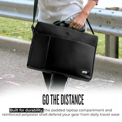 Solo New York Briefcase - Laptop Carrying Bag for Women & Men, Brief for Travel & Work, Internal Tablet Pocket, Adjustable Shoulder Strap, Fits 15.6" Computer - Lead Slim, Black