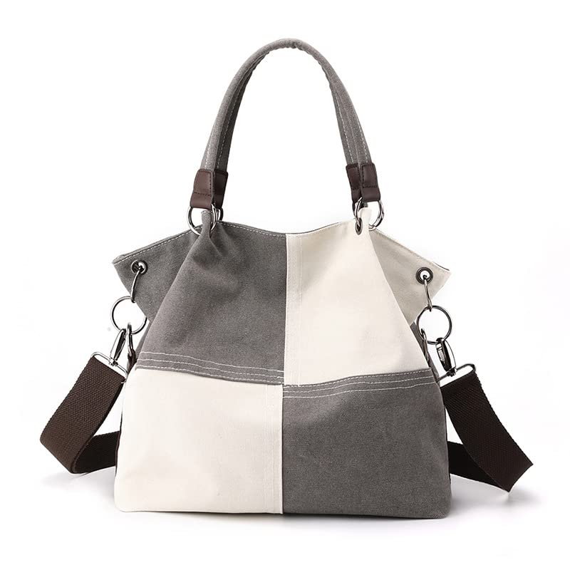 Women's Canvas Color Block Tote Bag Convertible Crossbody Hobo Handbag Lightweight Shoulder Bag for Daily Travel Work - color: Grey