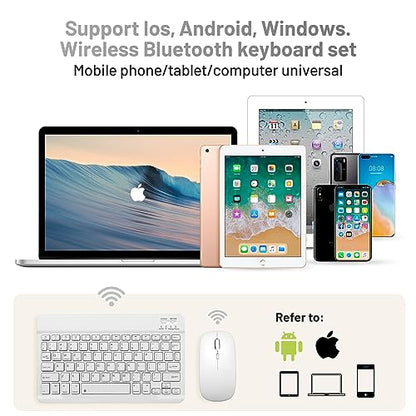 Bluetooth Keyboard and Mouse Combo Rechargeable Portable Wireless Keyboard Mouse Set for Apple iPad iPhone iOS 13 and Above Samsung Tablet Phone Smartphone Android Windows (10 inch White) - color: white