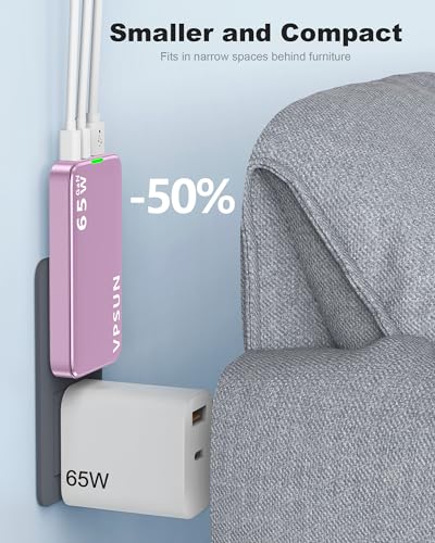 65W GaN USB C Wall Charger Block,3 Port Ultra Thin Flat USB-C Charging Plug,Foldable USB Power Adapter for MacBook,iPhone 15/16,Samsung (Pink) - color: Pink