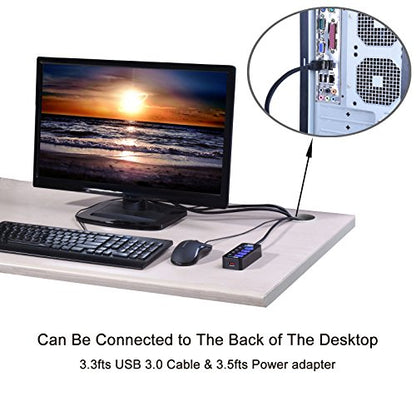 USB Hub with 4 USB 3.0 Data Ports + 1 USB Smart Charging Port | 5 Ports USB 3.0 Hub with Power Supply, Individual On/Off Port Switches for MacBook, Mac Pro, Hard Drive and More
