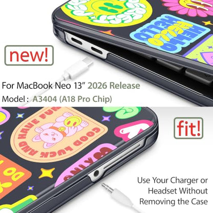 Compatible with MacBook Neo 13 inch (2026 Release A3404) (A18 Pro) with Liquid Retina Display, Printed Slim Protective Case with Screen Protector & Keybaord Cover, Cartoon Stickers - color: Cartoon stickers
