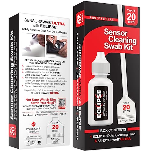Sensor Cleaning Swab Kit - Eclipse Optic Cleaning Solution (0.5oz/15ml) + Type-1 Sensor Swab Ultra 20mm (Pack of 6) - for APS-H CMOS and CCD Sensors - Dust & Oil Remover