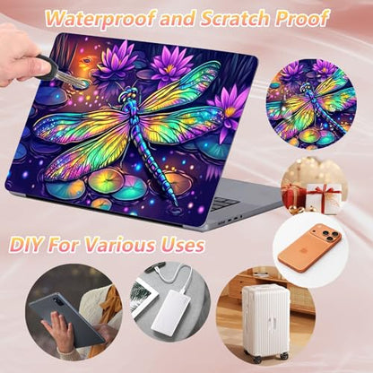 Laptop Skin Sticker Decal 12" 13" 13.3" 14" 15" 15.6",Waterproof Scratch Resistant Vinyl,Reusable Easy to Apply,for MacBook HP Dell Notebooks Netbooks Laptop,2 Wrist Pads,Colorful Dragonfly Lotus - color: Colorful Dragonfly Lotus