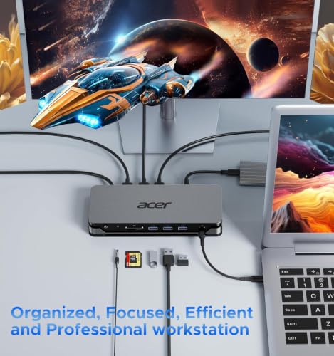 Acer 13-in-1 Laptop Docking Station, USB-C 3 Display Docking (2 HDMI+1 DP) | 100W Laptop Charging, 5Gbps USB-A/C, 1Gbps LAN, Requires Full-Featured USB-C Port, Windows Compatible,macOS Supports Only SST