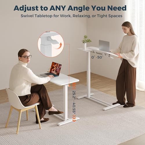 28''Pneumatic Overbed Tilting Bedside Table,Small Desk with Wheels | 27.6"x15.7" White Single-Side Flip Tabletop,Hospital Medical Bedside Table,Overbed Table with Wheels,Small Standing Desk - color: White, size: Small