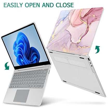 Mektron 2023 Microsoft Surface Laptop GO 3 Case 12.4" Compatible with Go 2/1 Laptop Cover 2022-2020 Releases Model 1943/2013 Plastic Hard Shell Case with Screen Protector, Pink Marble - color: Pink Marble
