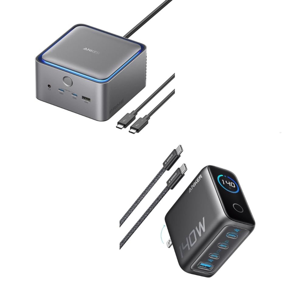 Anker Prime TB5 Docking Station, 14-in-1 Thunderbolt 5 Dock & Anker Laptop Charger, 140W MAX USB C Charger, 4-Port Multi-Device Fast Charging