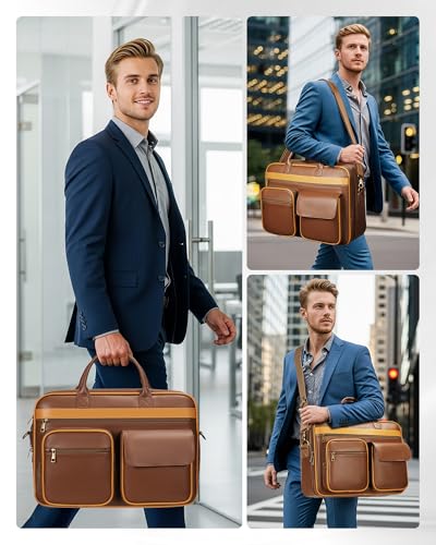 Ytonet Laptop Briefcases for Men, 17 Inch Expandable Briefcase Computer Bags Leather Messenger Bag for Men, 15.6 Inch Vintage Briefcase with Padded Laptop Compartment