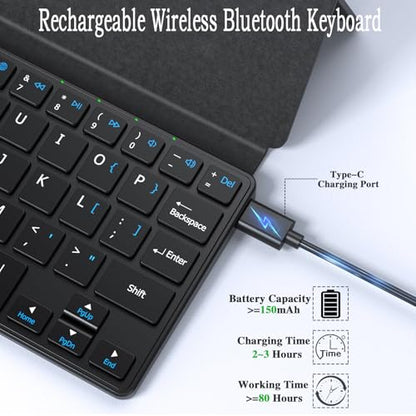 Universal Wireless Keyboards Portable Mini Keyboard with Any-Angle Stand | Dual-Device Computer Keyboards Rechargeable Travel Bluetooth Keyboard for iPad/iPhone/Tablet/Laptop&Android/Windows/iOS,Black - color: Black