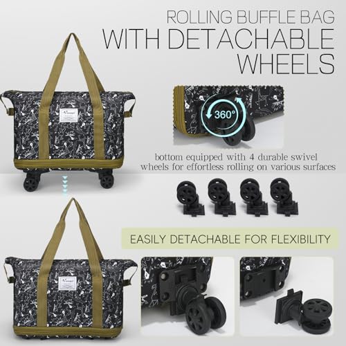 VOOWO Duffel Bag with Wheels - Rolling Foldable Expandable Duffle Bag with Wheels for Travel, Rolling Luggage Carry On Bag with Wheels, Large Rolling Backpack Weekend Bags for Men Women (Animal) - color: Animal
