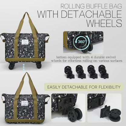 VOOWO Duffel Bag with Wheels - Rolling Foldable Expandable Duffle Bag with Wheels for Travel, Rolling Luggage Carry On Bag with Wheels, Large Rolling Backpack Weekend Bags for Men Women (Animal) - color: Animal