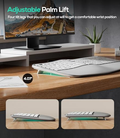 Nulea RT07B Wireless Ergonomic Keyboard - Split Keyboard, Wrist Rest, Natural Typing, Bluetooth and USB Connectivity, USB-C Rechargeable,Compatible with Windows Mac (Pink) - color: D-SilverWhite