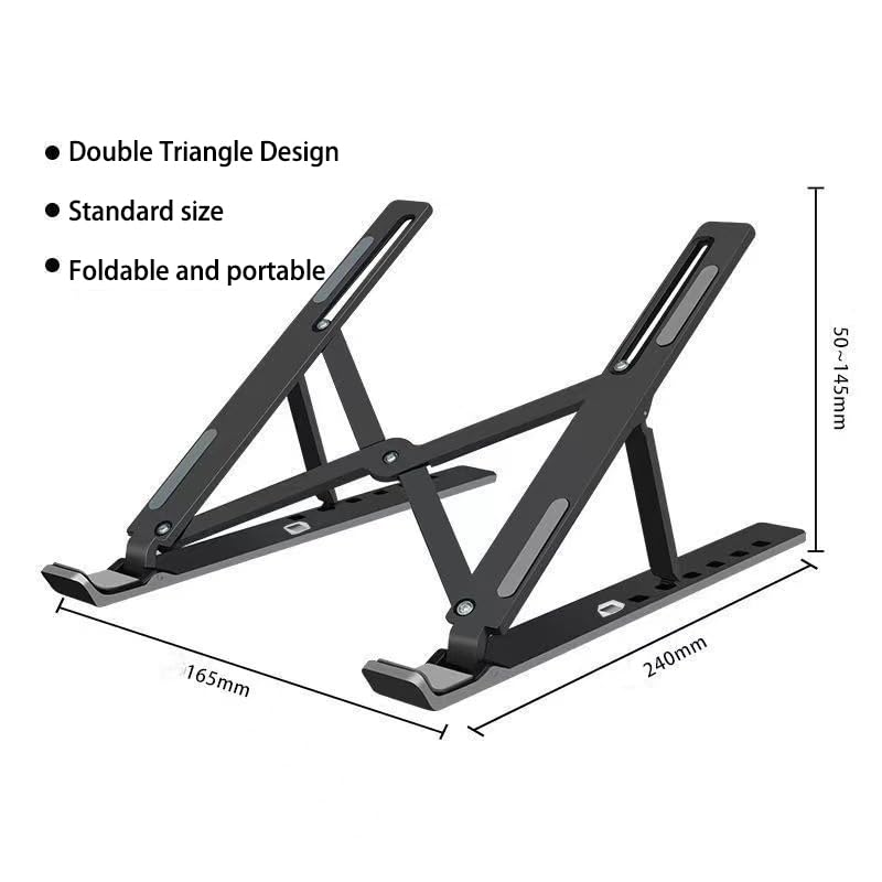 Adjustable Laptop Stand for Desk, Foldable Aluminum Laptop Holder with Cooling Design, Portable Laptop Riser for MacBook, Notebook, Tablet (Black) - color: Black