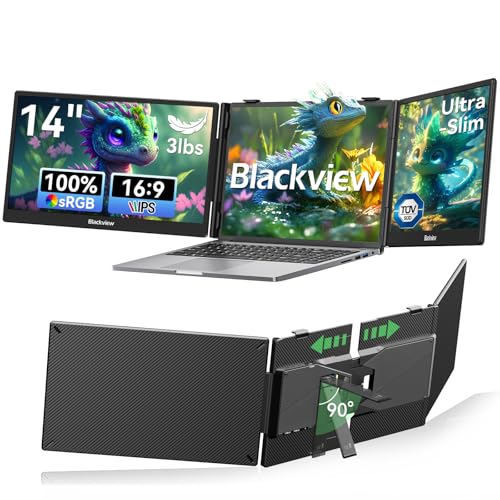 Blackview Laptop Screen Extender, 14" 1080P FHD IPS Triple Portable Monitor, Ultra-Slim Travel Dual Monitor Fit for 13"-17.3" Laptops, USB-C Plug&Play Extended Screen for Windows/Mac/Android/Switch | TÜV SÜD Certified Eye Health Protection - 1080P FHD IPS
