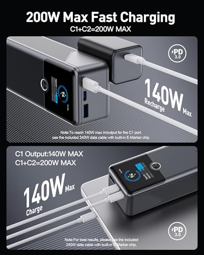 SIXTHGU Laptop Power Bank, 3-Port 20,000mAh Portable Charger with 200W Max Output, PD 3.1 Fast Charging, Flight-Approved for Travel, PowerTower, for MacBook, iPhone 17/16 Series, and More（Beige） - color: Apricot