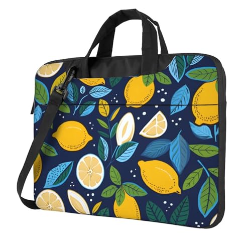 Laptop Bag for Women Men Portable Computer Carrying Case with Handle Strap Waterproof Shoulder Messenger Bag - color: Blue Lemon Leaves, size: 15.6 Inch