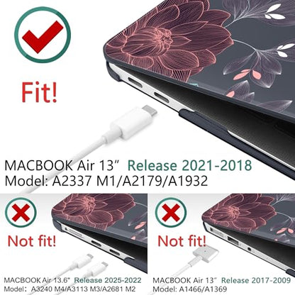 DONGKE Compatible with MacBook Air 13 inch Case 2021 2020 2019 2018 Release A2337 M1 A2179 A1932 with Retina Display Touch ID, Plastic Hard Shell & Keyboard Cover - Dahlia Flowers - color: Dahlia Flowers X540