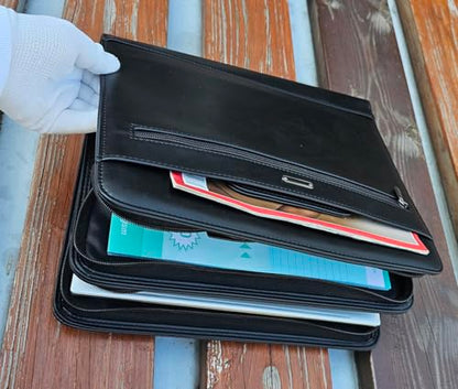 Mens Leather Briefcases Office Attorney Attache Case Ideal Gift Messenger Bag w/Padded Compartment,Black - color: Black - Fits 14" Laptop W/ Built in Portfolio