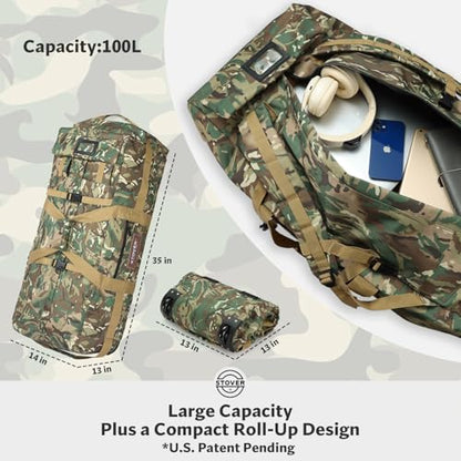 45/80/100L Rolling Duffel Bag with Wheels, X-Large Durable Travel Duffle + Toiletry Bag, Heavy Duty, Packable with Shoulder Straps- Use as Luggage or Backpack (Camouflage) - color: Camouflage