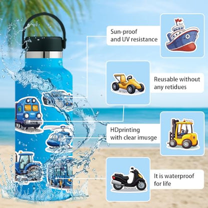 200 Pcs Car Stickers Bulk.Truck Stickers for Kids Classroom Boys Girls School,Construction Pack Sticker for Book Water Bottles Phone Case Laptop - color: Car Stickers