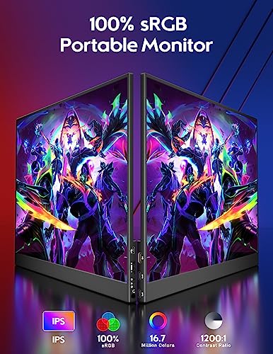 HONGO 16.1'' 144Hz Portable Gaming Monitor for Laptop, 1080P FHD IPS Screen with HDR, 1200:1 FreeSync, Ultra Slim & Eye Care,Travel Monitor External Screen for Laptop, PC, PS5, Mac, Xbox