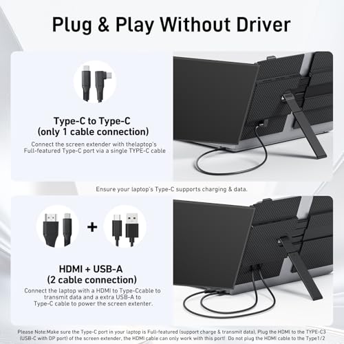 Vixtan Laptop Screen Extender, 15.3" FHD 1080P Portable Dual Monitor | 1.7lbs Ultra-Light & Ultra-Slim, USB-C Plug & Play No Driver, Fits 13-17" Laptops, Win/MacOS/Chrome/Android, Aluminum Alloy - color: 15.3'' Black