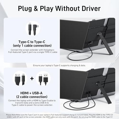 Vixtan Laptop Screen Extender, 15.3" FHD 1080P Portable Dual Monitor | 1.7lbs Ultra-Light & Ultra-Slim, USB-C Plug & Play No Driver, Fits 13-17" Laptops, Win/MacOS/Chrome/Android, Aluminum Alloy - color: 15.3'' Black