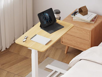 28'' Medical Overbed Bedside Table with Wheels,Rolling Table | 28''x16'' Maple Pneumatic Tilting Desktop,Overbed Bedside Table with Hidden Casters for Hospital Use - color: Maple, size: Small