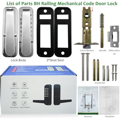 High-Security 12 Digit Keypad Mechanical Door Lock - Keyless Entry, Mechanical Code Lock with Handle, Waterproof & Rustproof, No Battery, Easy to Install, Silver, BH-MDLS0030102 - color: Satin Chrome - Square