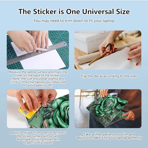 Universal Laptop Skin Sticker with 2 Wrist Pad Skins, Waterproof Scratch Resistant Vinyl Laptop Cover Decal, Cut to Fit for 11–15.6 Inch MacBook HP Dell Lenovo, Green Rose - color: Green Rose