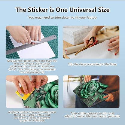 Universal Laptop Skin Sticker with 2 Wrist Pad Skins, Waterproof Scratch Resistant Vinyl Laptop Cover Decal, Cut to Fit for 11–15.6 Inch MacBook HP Dell Lenovo, Green Rose - color: Green Rose