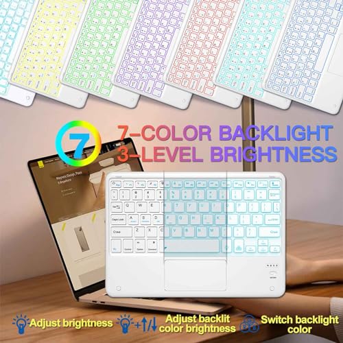 Bluetooth Keyboard, Slim 7 Colors Backlit Wireless Bluetooth Keyboard with Touchpad Built in Rechargeable Battery for iOS Android Windows Tablets PC Smartphone