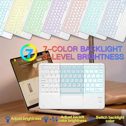 Bluetooth Keyboard, Slim 7 Colors Backlit Wireless Bluetooth Keyboard with Touchpad Built in Rechargeable Battery for iOS Android Windows Tablets PC Smartphone