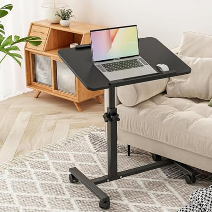 Laptop Table Mobile Adjustable Height Portable Desk Notebook Swivel PC Computer Rolling Desk with Wheels, Laptop Stand for Couch Bedside Hospital Bed Table - color: Black