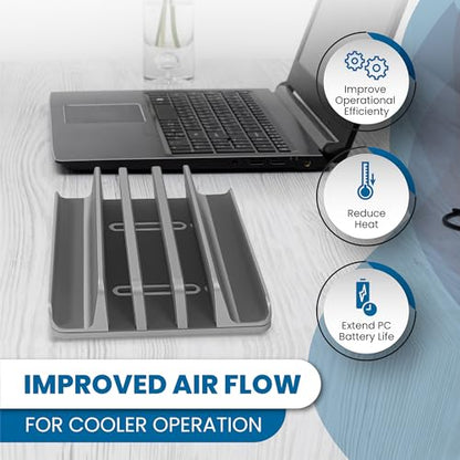 Multiple Laptop Holder Vertical – Adjustable Laptop Vertical Stand Holds 5 Devices, Fits All MacBooks Laptops Tablets and Mobiles (up to 17.3”). Closed Upright Vertical Laptop Stand for Desk - color: Grey