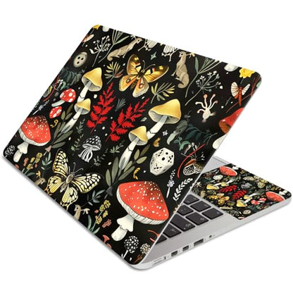 15.6 Inch Laptop Skin Sticker, Reusable Vinyl Cover Protector with 2 Wrist Pad Skins, Removable Waterproof Scratch-Resistant for 12-15.6 Inch Laptop Notebook,Mushrooms Moths - color: Mushrooms Moths