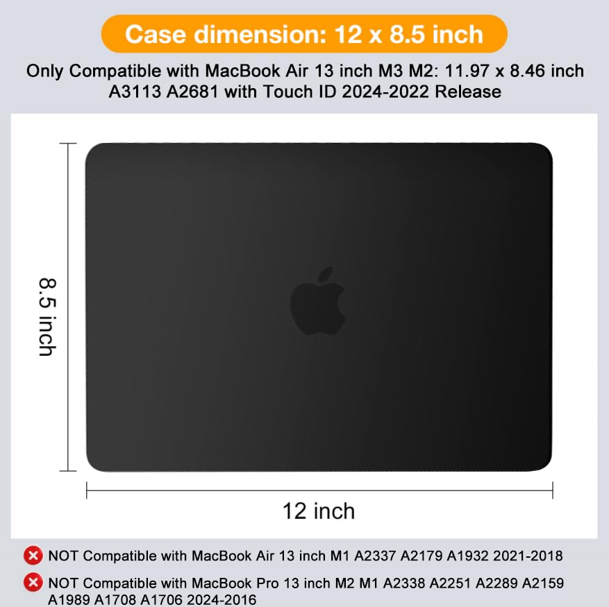 MOSISO Compatible with MacBook Air 13 inch Case M5 2026 M4 M3 M2 2025-2022 | A3449 A3240 A3113 A2681, Scratches-Resistant Protective Hard Shell for MacBook Air 13.6 inch Case, Black - color: Black