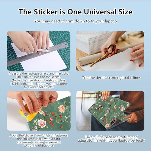 Universal Laptop Skin Sticker with 2 Wrist Pad Skins, Waterproof Scratch Resistant Vinyl Laptop Cover Decal, Cut to Fit for 11–15.6 Inch MacBook HP Dell Lenovo, Flowers Birds - color: Flowers Birds