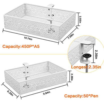 Under Desk Drawer, Clamp on Desk Organizer Under Table Hanging Desk Storage | 2PCS under desk organizer: clamp on desk drawer, under desk basket, hanging desk storage, clamp on undertable shelf, no-drill - size: White 2 Pack