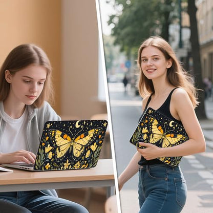 Universal Laptop Skin Sticker Decal, 12"-15.6" Aesthetic Vinyl Wrap, Golden Butterfly Night Sky Waterproof Notebook Cover Art Protector for MacBook HP Dell Lenovo, Fits 13" 14" 15" 15.6" - color: Golden Butterfly Night Sky