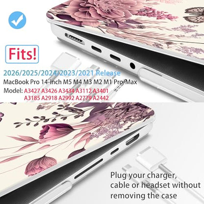 Mektron Case for M5 MacBook Pro 14 inch 2026 Model A3427 A3426 Fit 2025-2021 Model A3434 A3112 M4 A3112 A3401 A3185 M3 A2918 A2992 M2 A2779 M1 A2442 Pro/Max Cover, Butterfly Flower C074 - color: Butterfly Flower C074