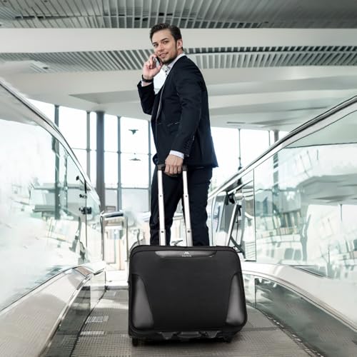 MATEIN Rolling Briefcase for Men, Large Work Rolling Bag with Big Wheels | Rolling Briefcase with Wheels Fits 17.3 Inch Notebook, Teacher Roller Bag Office Luggage Suitcase for Business Travel, Black
