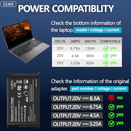 NEW 135W Laptop Charger Compatible with Lenovo IdeaPad Yoga Slim Creator 5 7 ThinkPad X1 Extreme Ideapad Gaming 3 Ideapad Yoga Legion 5 ThinkBook 15P Ideacentre AIO Thinkstation Power Supply Adapter - color: Dark