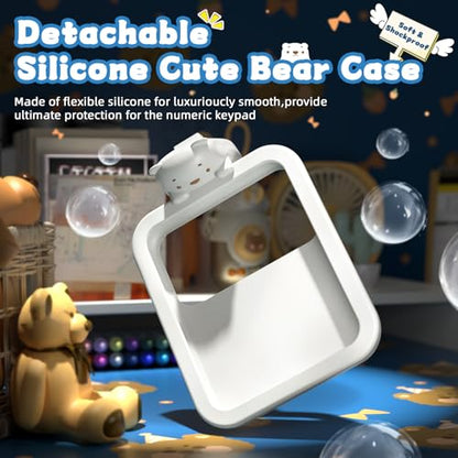 FELICON Cute Wireless Numeric Keypad with Silicon Bear,18-Key-Milk Blue | Colorful Round Keycaps,Ergonomic,2.4Ghz USB Receiver,Portable Financial Accounting Numpad Membrane Keyboard for PC,Mac,Laptop - color: Milk Blue