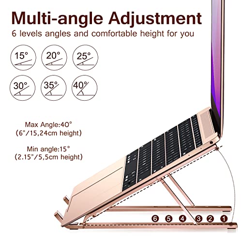 Laptop Stand, iVoler Laptop Holder Riser Computer Tablet Stand, 6 Angles Adjustable Aluminum Ergonomic Foldable Portable Desktop Holder Compatible with MacBook,iPad, HP, Dell10-15.6” Rose Gold - color: D-rose Gold