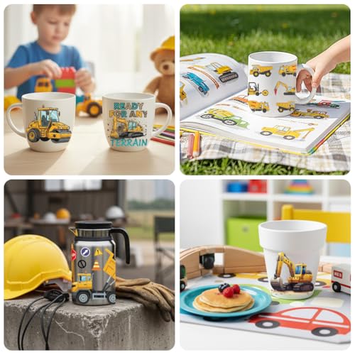 Construction Vehicle UV DTF Cup Wraps, 10 Sheets Transfer Sticker | Waterproof UV DTF Stickers, Custom Vinyl Decals for 16oz Coffee Cups Tumblers Bottles Mugs, DIY Gifts & Crafts - style: Construction Vehicles