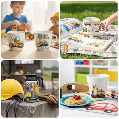 Construction Vehicle UV DTF Cup Wraps, 10 Sheets Transfer Sticker | Waterproof UV DTF Stickers, Custom Vinyl Decals for 16oz Coffee Cups Tumblers Bottles Mugs, DIY Gifts & Crafts - style: Construction Vehicles