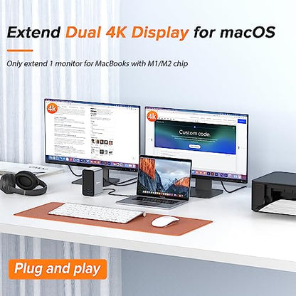 13-in-2 USB C Docking Station Dual Monitor with 100W Laptop Charger